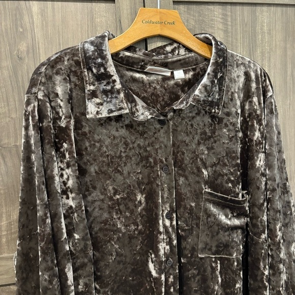 Belle by Kim Gravel 3X Velvet Button Tunic Top Brown Stretch with pockets - Picture 5 of 13